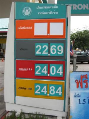 fuel prices per liter in Baht   (exchange was 40B to 1 US$$)