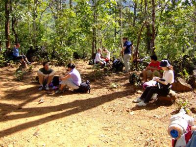 taking a 5 minute break after walking up a very large mountain