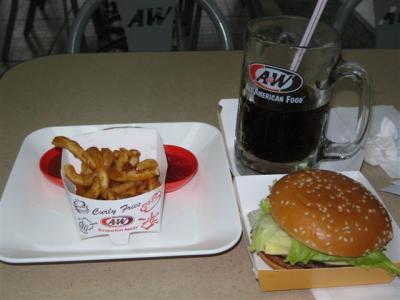 out to eat at the A&W  (now there is one in the next city where I live and I have never been to it)