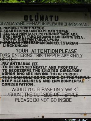 rules at Uluwatu