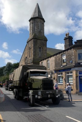 Trucks passing along the streets of Uppermill