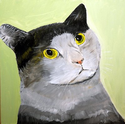 Hello Big Kitty painted in acrylics on a 20 inch x 20 deep edge canvas only 85.00