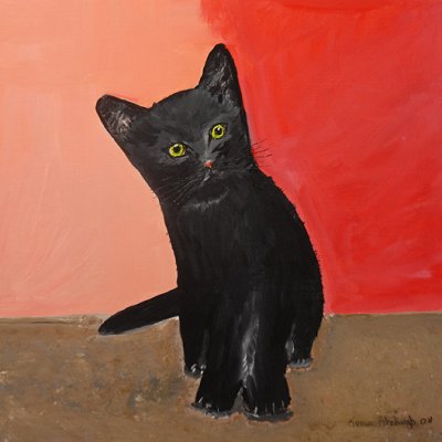Black Kitten painted in acrylics on 18 inch x 18 inch deep edge canvas for 75
