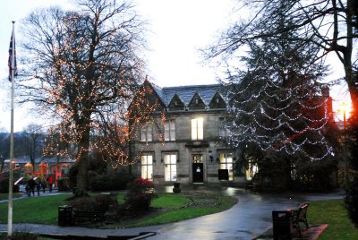 The park and library in Uppermill, Oldham