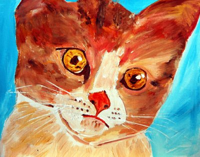 Cute Brown kitten painted in oils