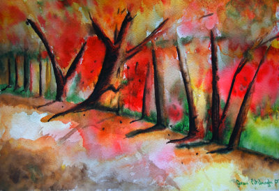 Autumn in The Woods Watercolour Painting