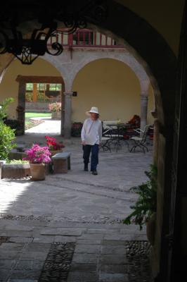 Gay in the hotel courtyard
