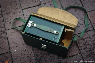 Green Kodak Brownie No 2 in a box