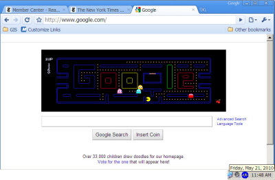 Google screen with Pac-Man game