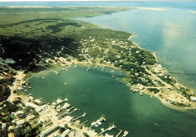 Gull's-eye view of Ocracoke harbor (Silver Lake)