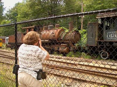 Donna taking photo of old trains