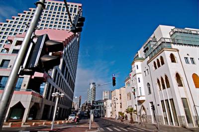 new and old buildings at Alenby and Hayarkon junction, Tel Aviv, Israel