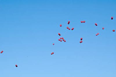 Helium baloons flying over head