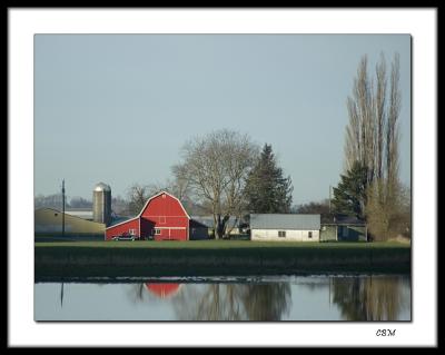 Red barn with silo