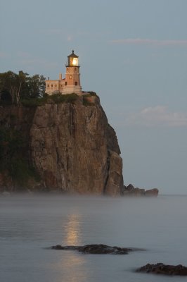 Split Rock Lighthouse with beacon lit