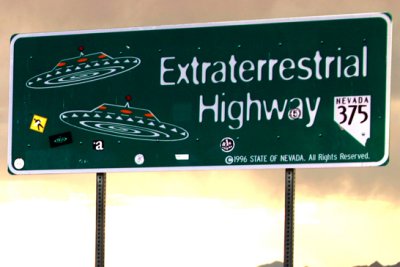 The oficial sign for the 375 Extraterrestrial Highway