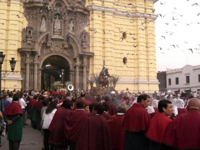 Semana Santa procession from San Francisco cathedral, Lima