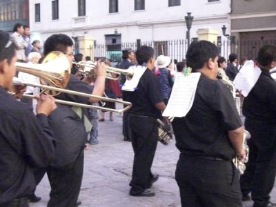 Semana Santa procession from San Francisco cathedral, Lima, Peru