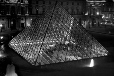 Louvre Pyramid, Black and White, Paris, France