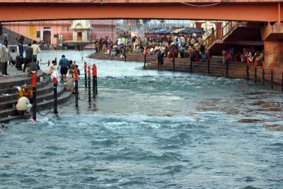 The Ganga water is channeled through the temple, Haridwar, India