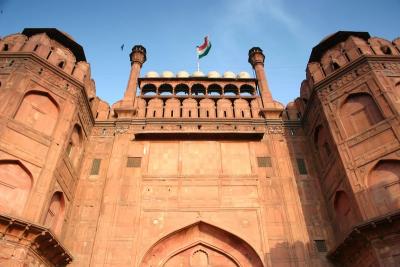 India flag flying high, Red Fort, Delhi