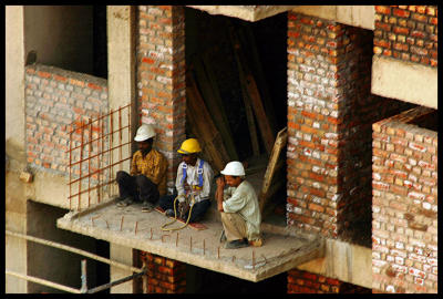 Taking a break, Construction workers, Gurgaon