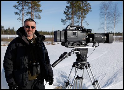 Barrie Britton - Cameraman at BBC Wildlife Film - waiting for a Hawk Owl