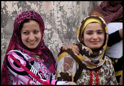 Syrian girls going home from school