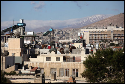 Early morning in Damascus with snow on the mountains
