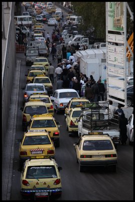 Late traffic in central Damascus