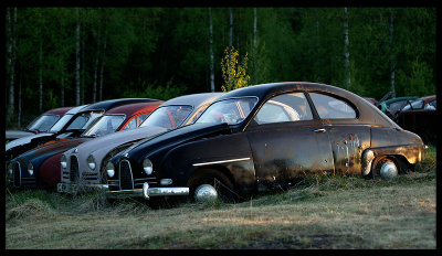 Collection of old swedish cars (Saab) - Lappland Sweden
