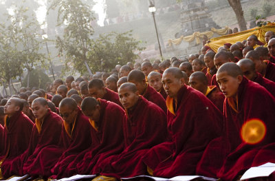 Monks chanting dawn to dusk, hundreds of them.