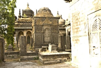 They are right downtown, but surrounded by a stone fence, and one small gate.