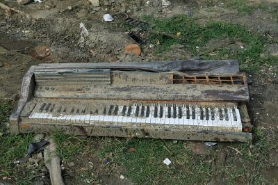 Debris such as this keyboard is everywhere