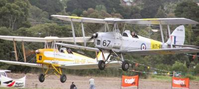 Tied Tigers. Three World War 2 vintage DeHavilland DH82 Tiger Moths