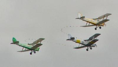 Tied Tigers. Three World War 2 vintage DeHavilland DH82 Tiger Moths held together with wool