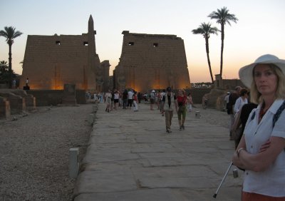 Lini at Luxor Temple at sunset