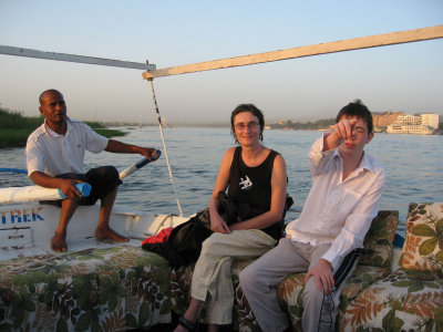 Claire & Alex on the felucca with Shakespeare