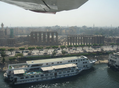 view of Luxor Temple from the seaplane