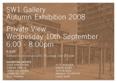 SW1 Gallery Autumn Exhibition Invitation