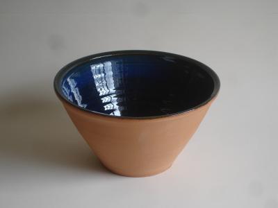 blue earthenware salad bowl