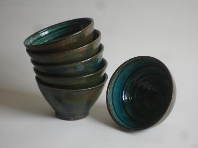 six spiral bowls - turquoise