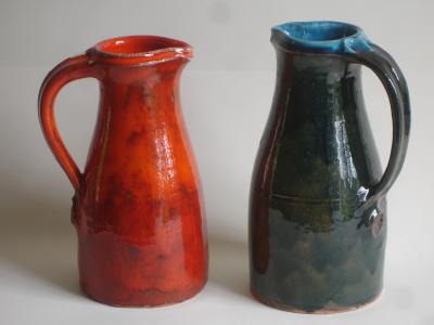 two earthenware jugs