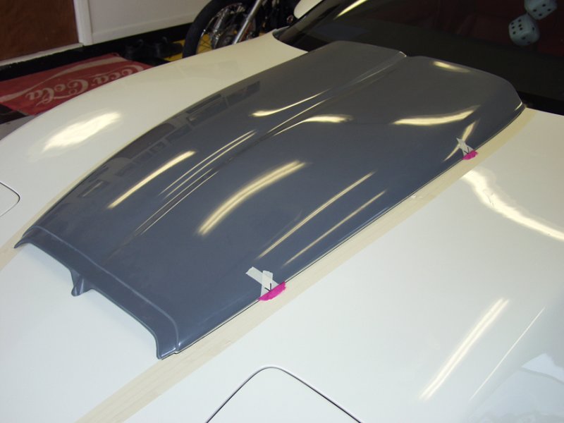 Hood Scoop In Place, Making Imprints In The Play-Doh So I Know Where To Drill Mounting Holes