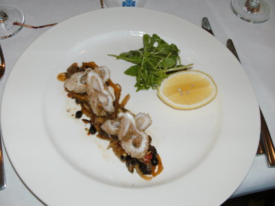 calamari rocquette and warm caponata