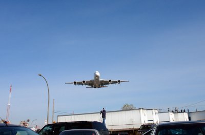 Airbus A380 landing at Montreal Airport