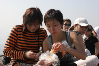 Yvonne and Carrie eating Ma Tai Kul