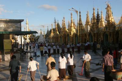 Cleaners at Shwedagon Pagoda