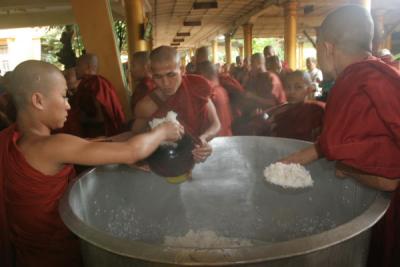 Monks Dishing Rice at Kyakhat Wine Monastery