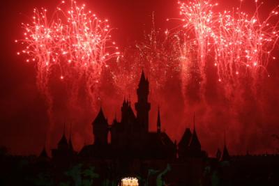 Sleeping Beauty Castle Red Fireworks Negative